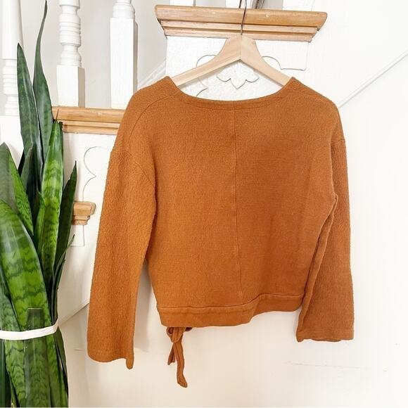 Texture & Thread by Madewell Orange Long Sleeve Side Tie Cotton Wrap Top Size S - Picture 6 of 7